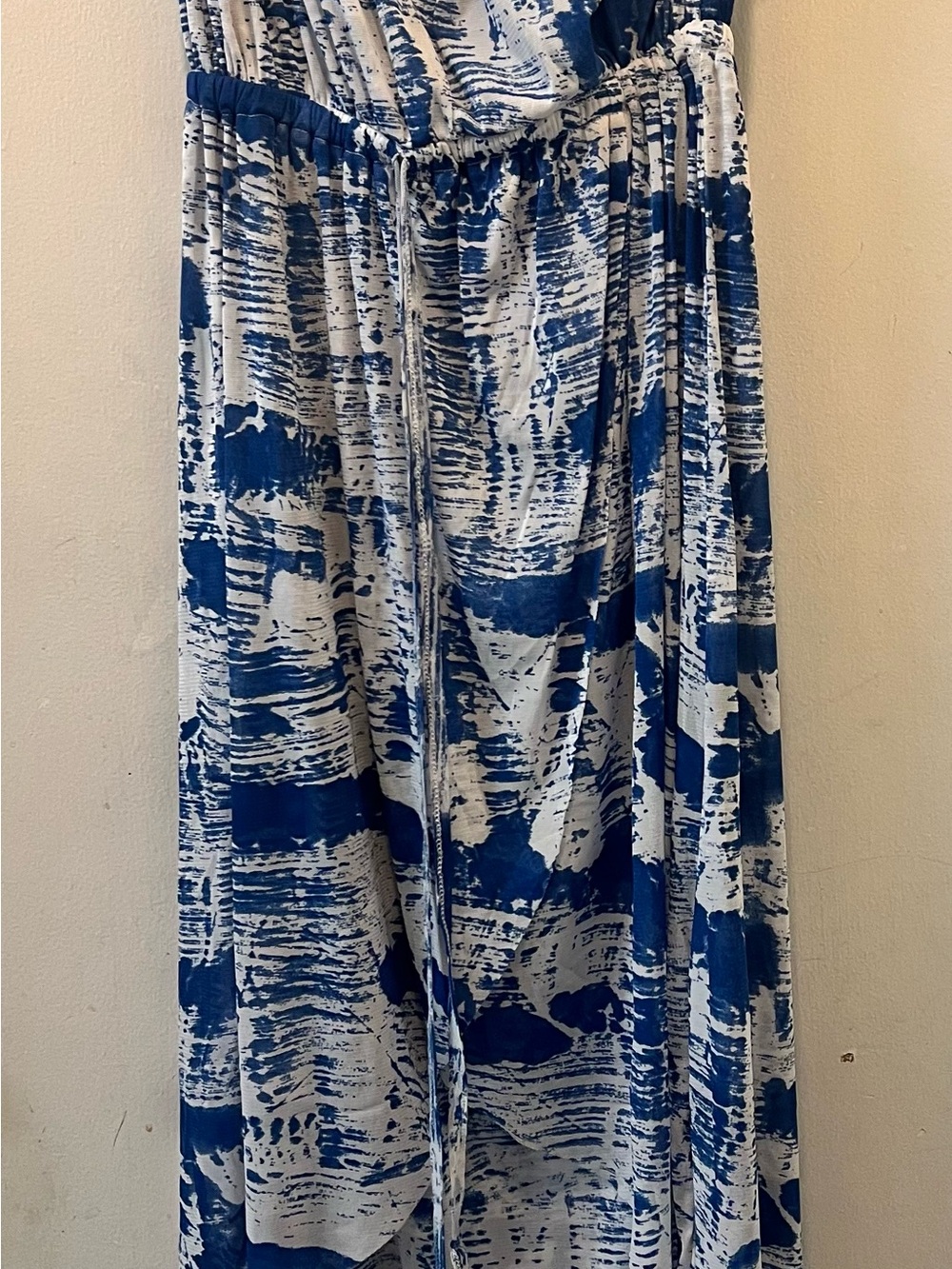 Cynthia Rowley Blue & White Abstract Drawstring Pants